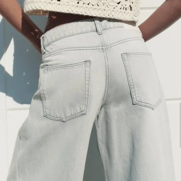 ZARA mid rise palazzo wide jeans grey