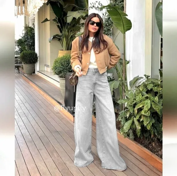 ZARA mid rise palazzo wide jeans grey