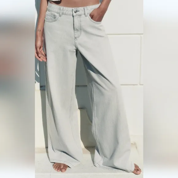 ZARA mid rise palazzo wide jeans grey