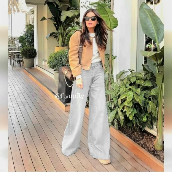 ZARA mid rise palazzo wide jeans grey