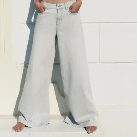 ZARA mid rise palazzo wide jeans grey