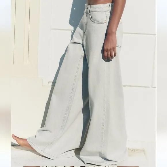 ZARA mid rise palazzo wide jeans grey