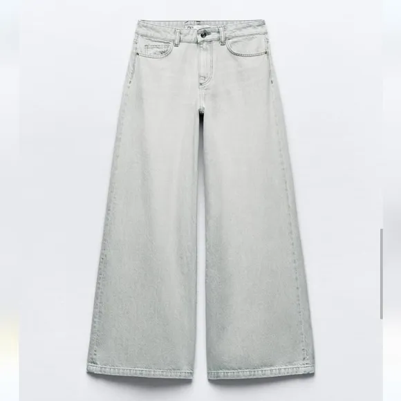 ZARA mid rise palazzo wide jeans grey