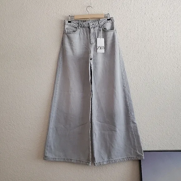 ZARA mid rise palazzo wide jeans grey