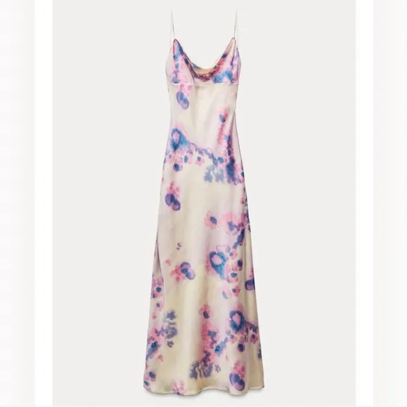 ZARA NEW LONG SATIN DRESS WITH OPEN BACK SIZE S