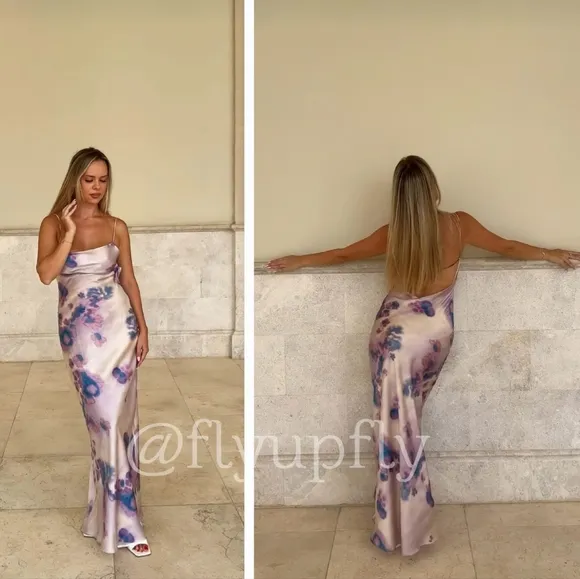 ZARA NEW LONG SATIN DRESS WITH OPEN BACK SIZE S