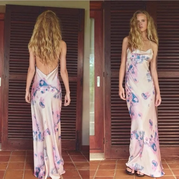 ZARA NEW LONG SATIN DRESS WITH OPEN BACK SIZE S