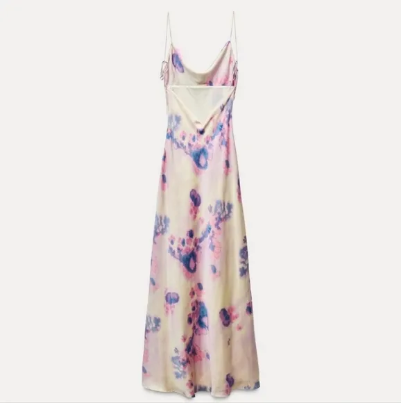 ZARA NEW LONG SATIN DRESS WITH OPEN BACK SIZE S