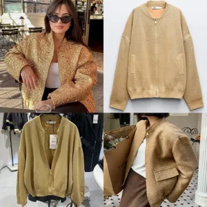 Zara NWT gold oversized bomber jacket