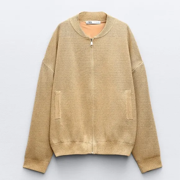 Zara NWT gold oversized bomber jacket