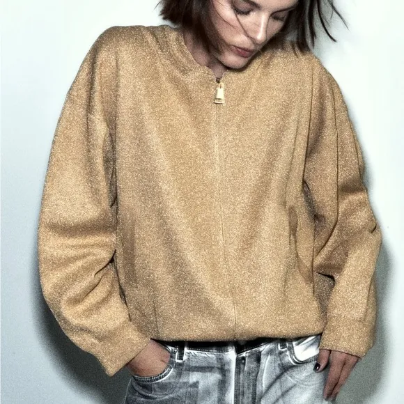 Zara NWT gold oversized bomber jacket