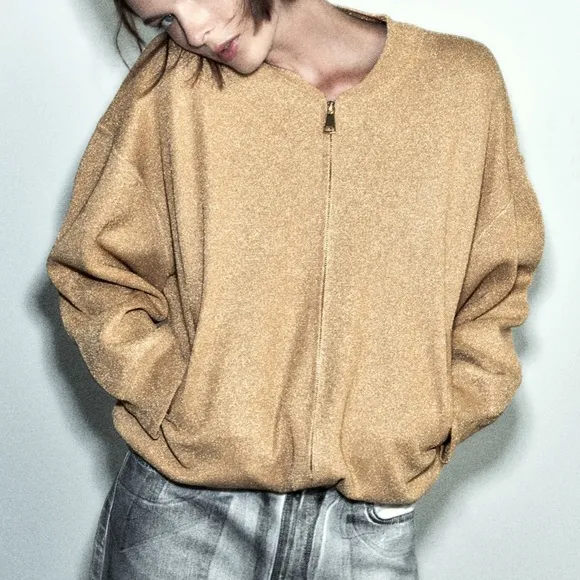 Zara NWT gold oversized bomber jacket