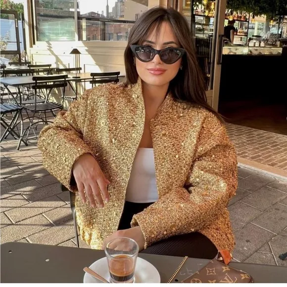 Zara NWT gold oversized bomber jacket