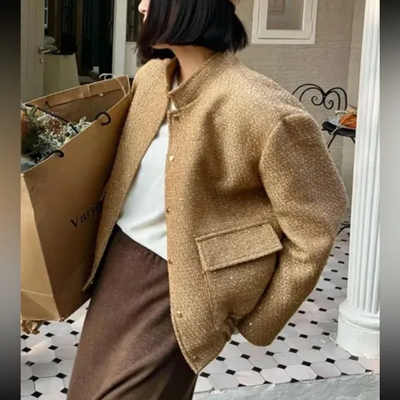 Zara NWT gold oversized bomber jacket