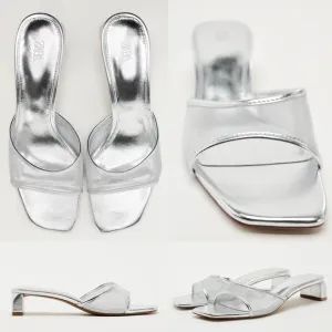Zara NWT Metallic mesh heeled slides