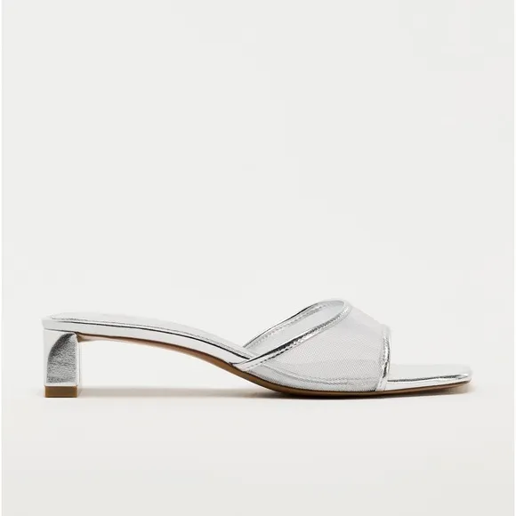 Zara NWT Metallic mesh heeled slides