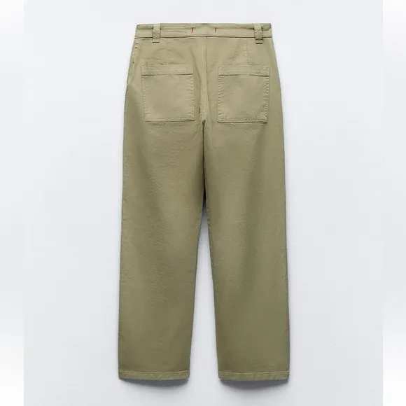 Zara NWT Wrap chino pants ZW collection denim jeans khaki/olive