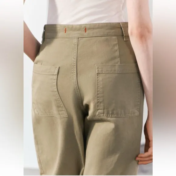 Zara NWT Wrap chino pants ZW collection denim jeans khaki/olive