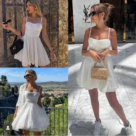 Zara Openwork Embroidered Eyelet Dress White NWT XS