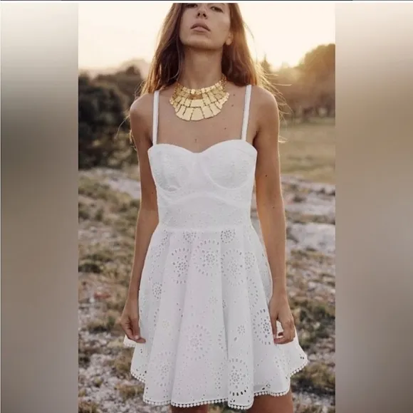 Zara Openwork Embroidered Eyelet Dress White NWT XS