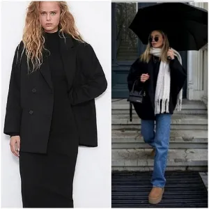 Zara  Oversized double breasted  Coat Black Size XS NWT