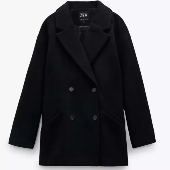 Zara  Oversized double breasted  Coat Black Size XS NWT