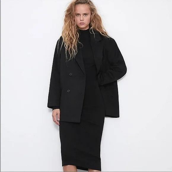 Zara  Oversized double breasted  Coat Black Size XS NWT