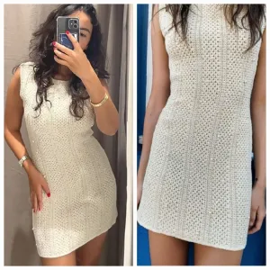 ZARA PEARL KNIT MINI DRESS SIZE M