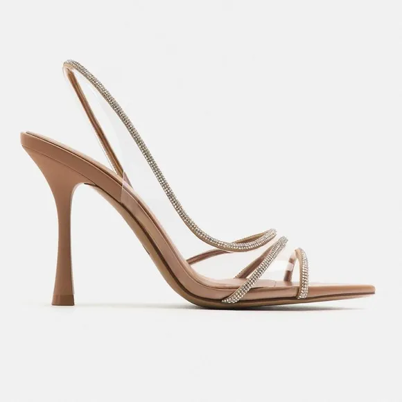 Zara peep toe rhinestone clear vinyl pvc slingback heels