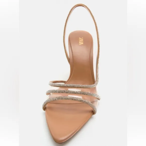 Zara peep toe rhinestone clear vinyl pvc slingback heels