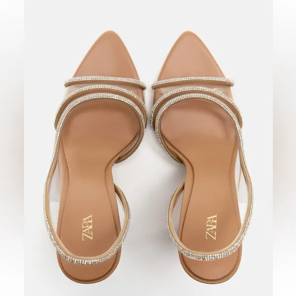 Zara peep toe rhinestone clear vinyl pvc slingback heels