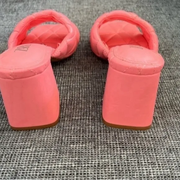 Zara Pink Quilted Leather Open Toe Heeled Sandals 7.5
