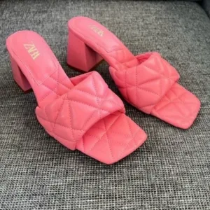 Zara Pink Quilted Leather Open Toe Heeled Sandals 7.5