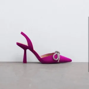 Zara Pink Slingback Heel Satin Effect Rhinestone Bow Shoes
