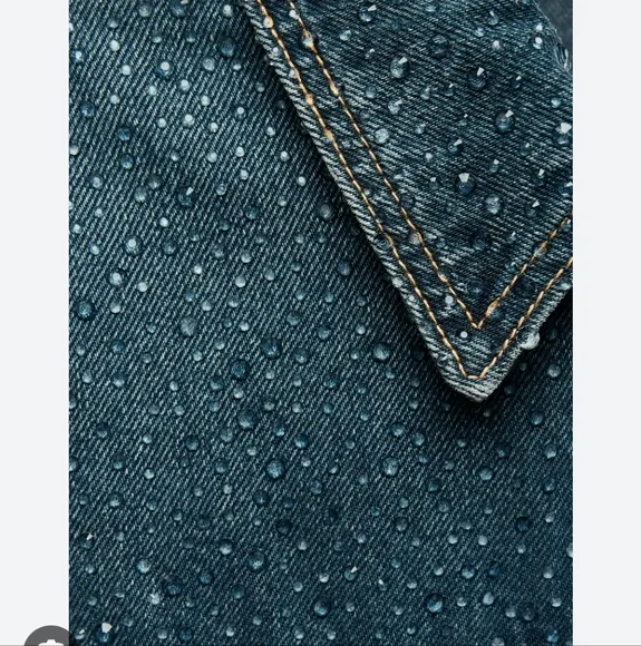 ZARA RHINESTONE JEWEL DENIM JACKET BLUE SIZE XS