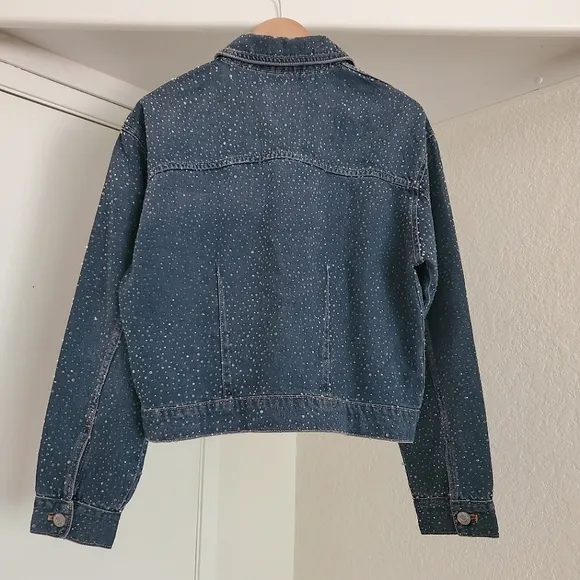 ZARA RHINESTONE JEWEL DENIM JACKET BLUE SIZE XS