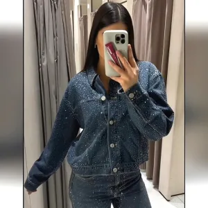 ZARA RHINESTONE JEWEL DENIM JACKET BLUE SIZE XS
