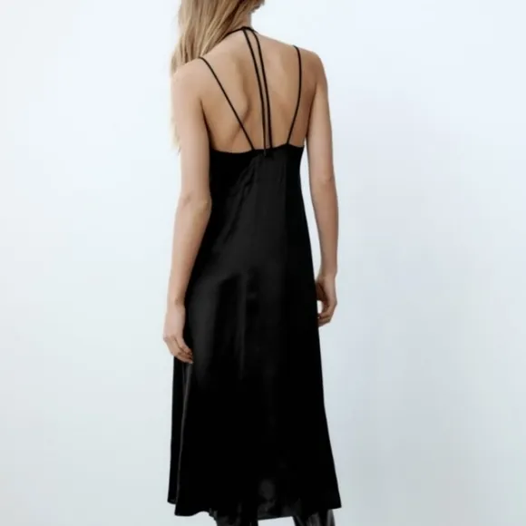 Zara satin effect midi slip dress black