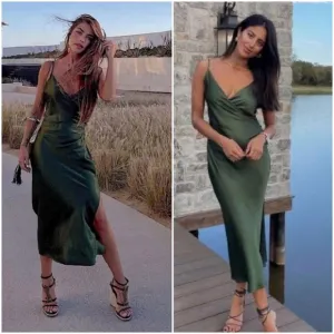 Zara * Satin Effect Slip Green Draped lingerie style dress