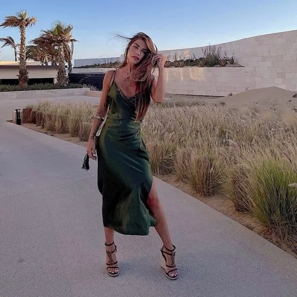 Zara * Satin Effect Slip Green Draped lingerie style dress