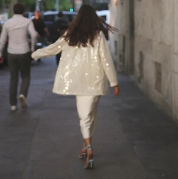 ZARA SEQUIN OPEN FRONT BLAZER Size S Cream