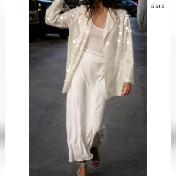ZARA SEQUIN OPEN FRONT BLAZER Size S Cream