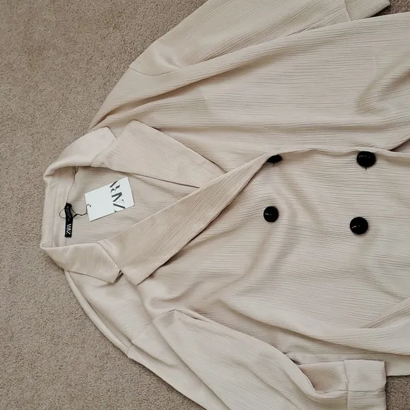 Zara Set Wrinkle Satin Effect Blazer Size L