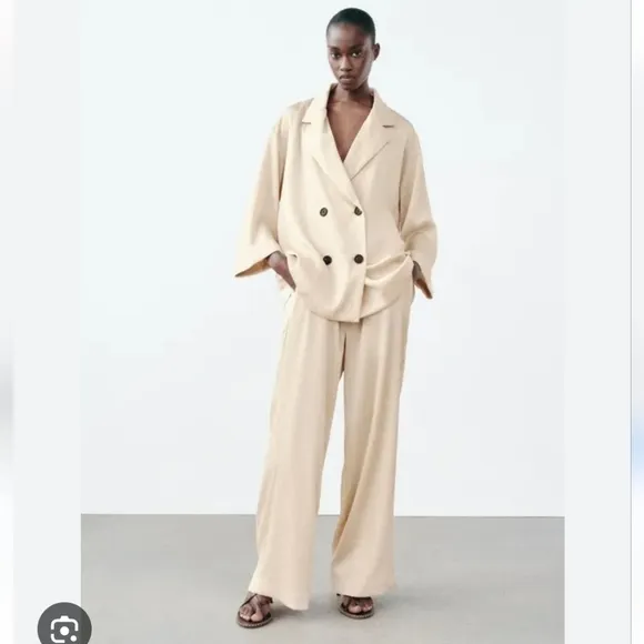 Zara Set Wrinkle Satin Effect Blazer Size L