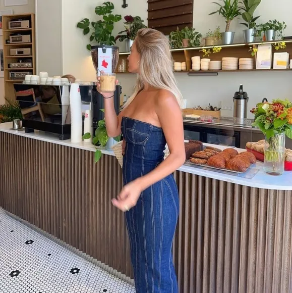 Zara strapless denim midi dress