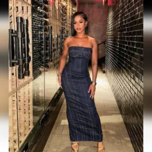 Zara strapless denim midi dress