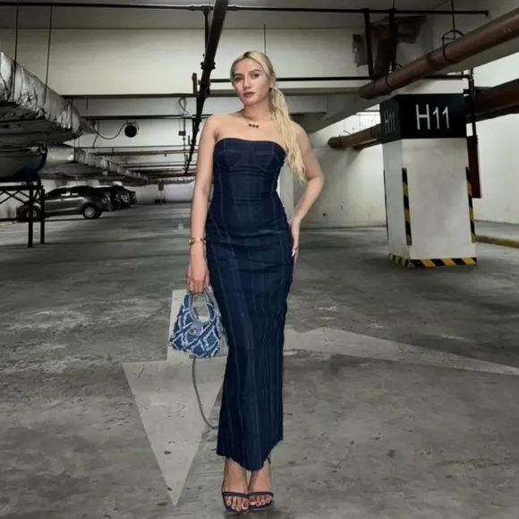 Zara strapless denim midi dress