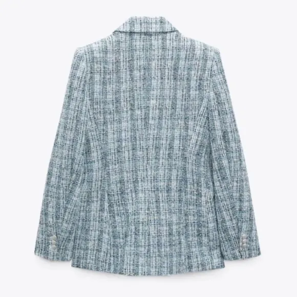 Zara textured tweed double breasted blazer blue size XS