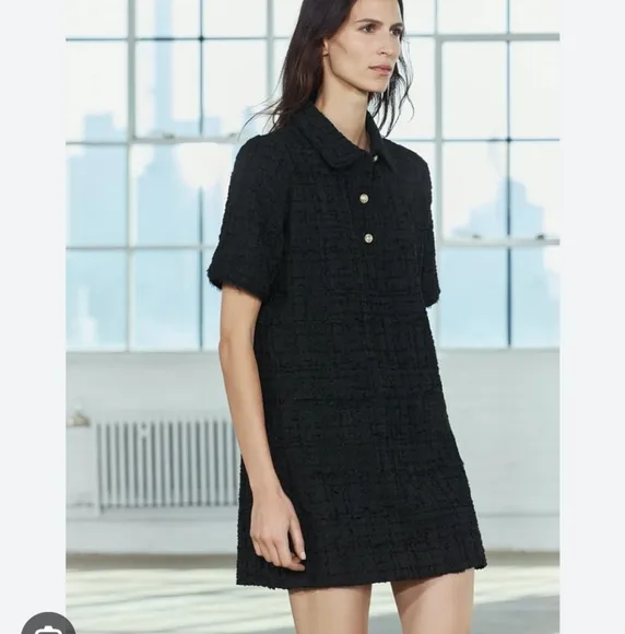 Zara tweed textured weave dress Black Size S