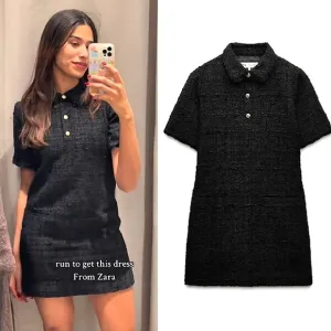 Zara tweed textured weave dress Black Size S